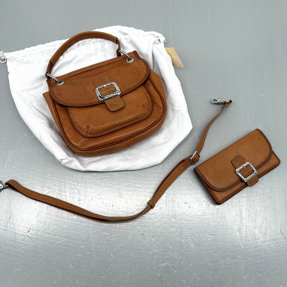 Brighton Ginger Brown Pebbled Leather Handbag and Organizer Wallet Set Crossbody